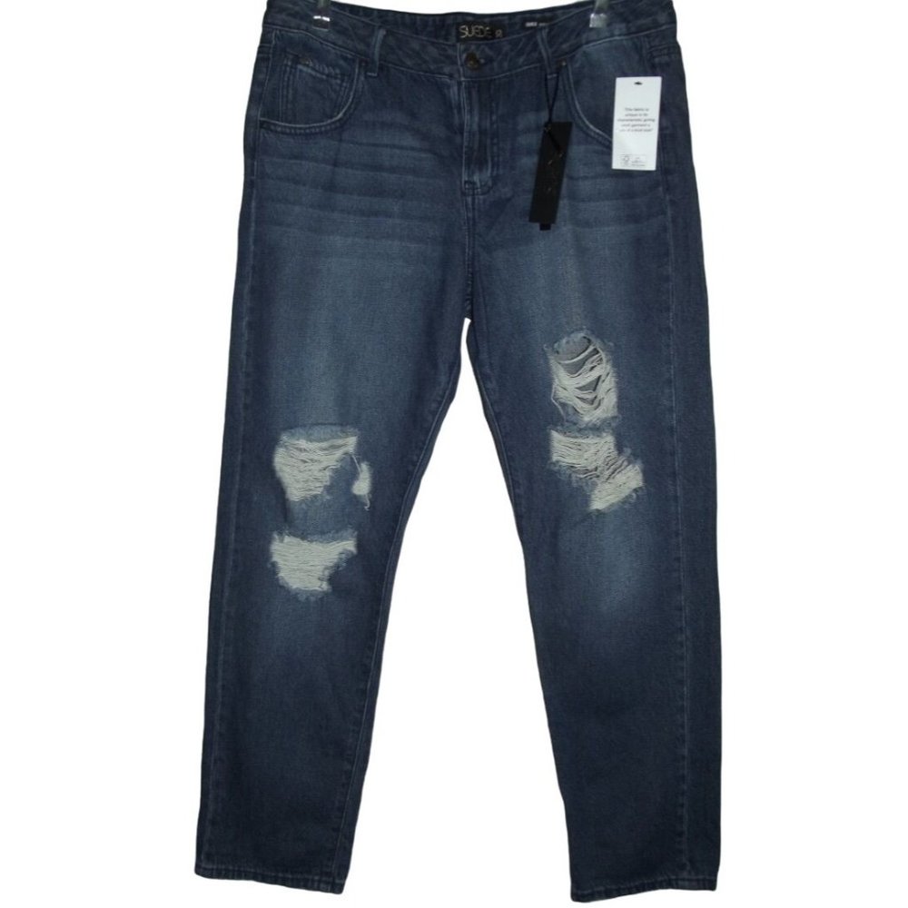 "Suede" Jeans 30 X 30 (Sz 10) Charlie Mid Rise Relaxed Blue Destroyed Distressed